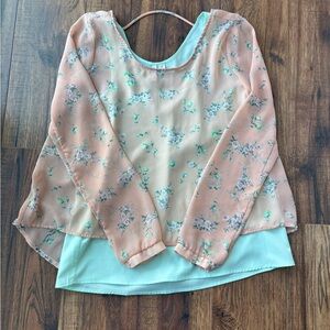 Frenchi Pink and Blue Asymmetrical 3/4 Sleeve Blouse